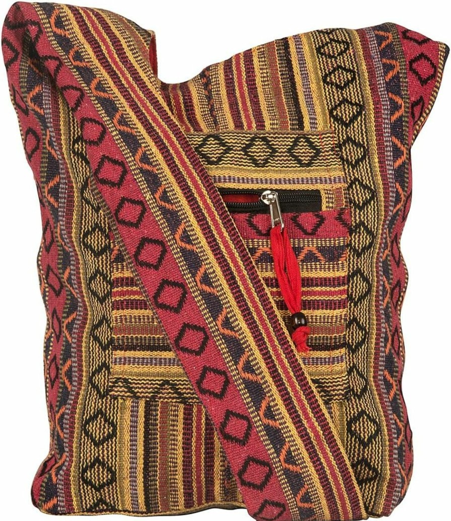 Hobo Handbags | Tribe Azure Fair Trade Tribe Azure Red Hobo Messenger Shoulder Bag Large Roomy School Sling Travel Camping Beach Cross Body