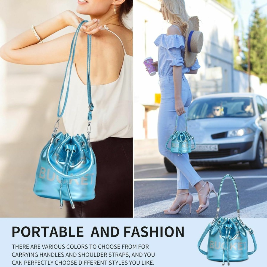 Hobo Handbags | JQAliMOVV Jqalimovv The Bucket Bag For Women, Fashion Shiny Leather Mini Drawstring Bucket Bag Purses Crossbody Handbags Hobo Bag