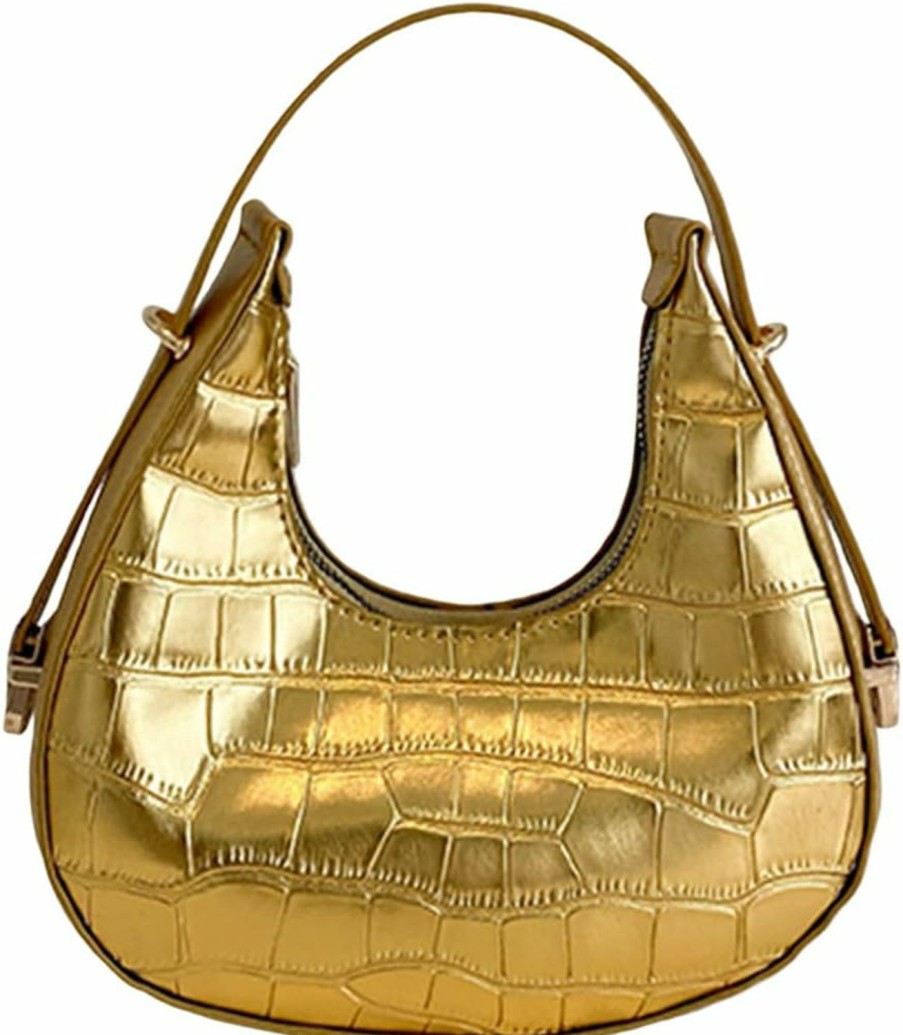 Hobo Handbags | GORGLITTER Gorglitter Women'S Crescent Hobo Bag Metallic Clutch Purse Crocodile Hobo Handbag Shoulder Purse Solid Gold One-Size