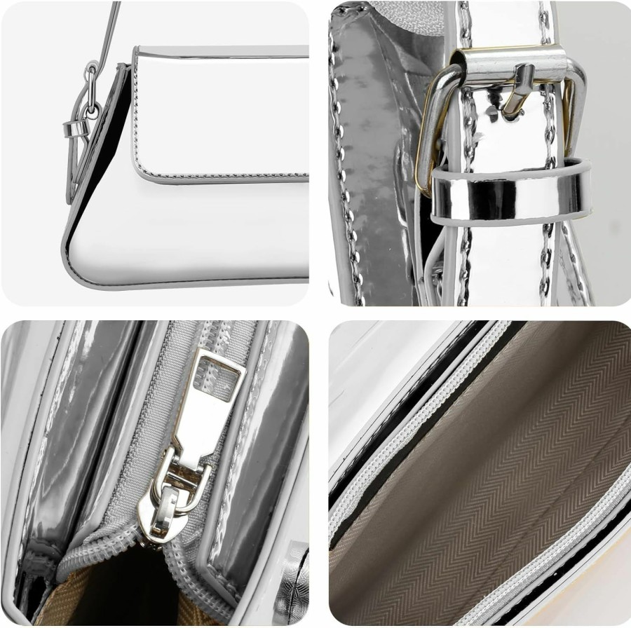 Hobo Handbags | Ann Bully Ann Bully Silver Purse, Evening Silver Bag For Women Y2K Hobo Bag Small Tote Handbag Metallic Satchel Bag Cute Clutch Purses