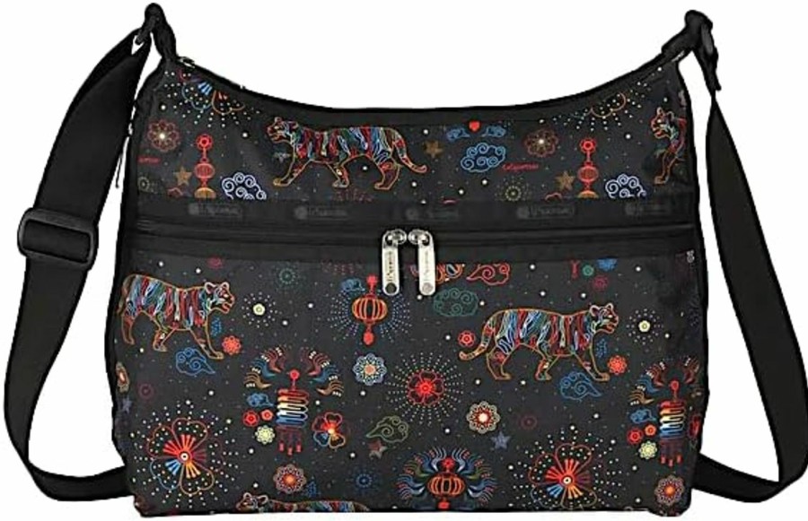 Hobo Handbags | LeSportsac Lesportsac Bright Fortune Large Hobo Crossbody Bag, Style 3710/Color E476, Festive & Colorful Graphics Artfully Arranged Celebrate Year Of The Tiger, Evoking Optimism & Strength, Large Carryall