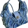 Hobo Handbags | OYOANGLE Oyoangle Women'S Denim Hobo Crossbody Handbags Raw Trim Top Handle Mini Satchel Purse