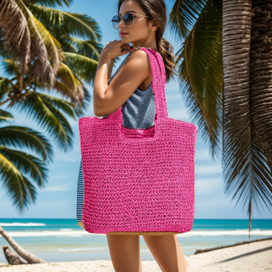 Hobo Handbags | ATQCOL Atqcol Large Straw Beach Tote Bag For Women, Woven Handmade Shoulder Hobo Handbag,Summer Rattan Bag For Vacation