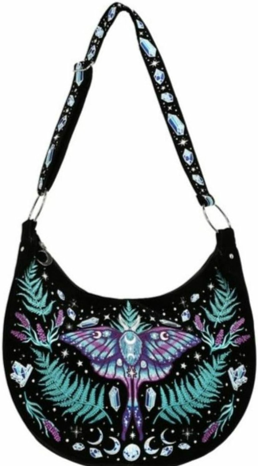 Hobo Handbags | Restyle Restyle Enchanted Forest Hobo Bag Magic Gem Velvet Witchcraft Moth Embroidery