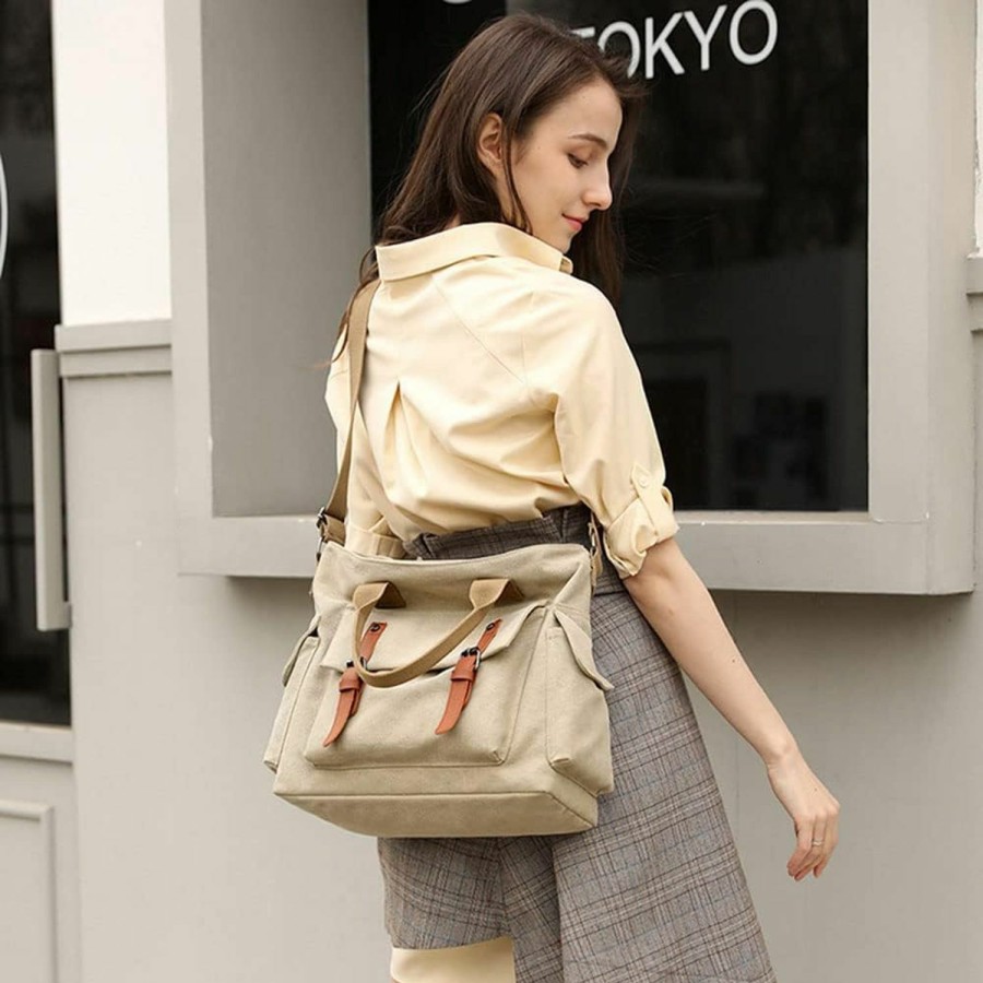 Hobo Handbags | Barsine Canvas Messenger Bag Vintage Crossbody Shoulder Hobo Bag With Pockets Uni Medium Size Tote Purse