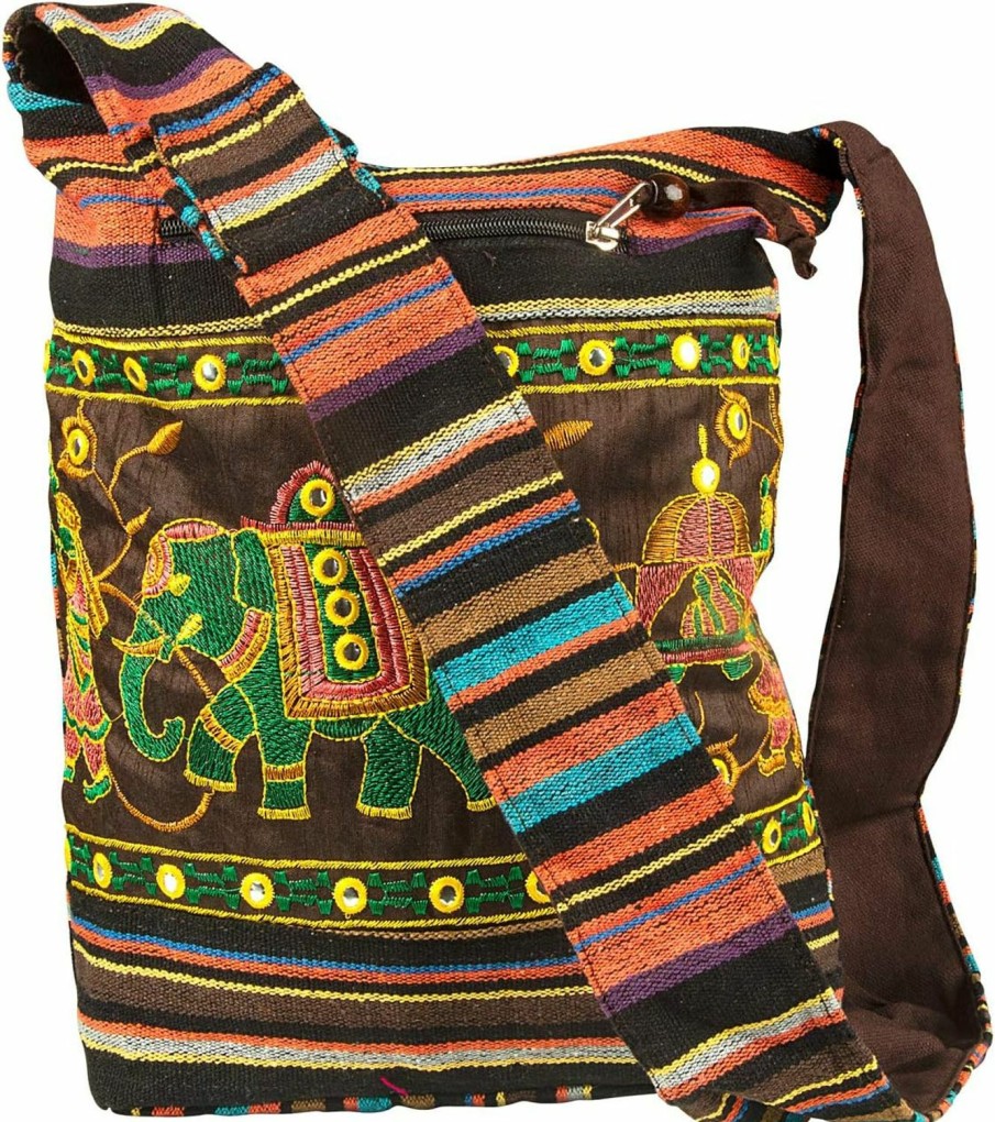 Hobo Handbags | Tribe Azure Fair Trade Patchwork Brown Cotton Women Hobo Crossbody Shoulder Large Bag Hipster Boho Sling Messenger School Casual