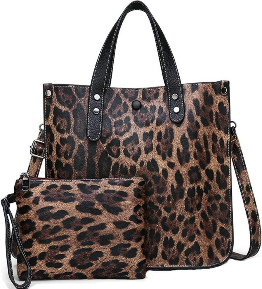 Hobo Handbags | Downupdown Downupdown Women Handbags And Purse Animal-Print Leather Shoulder Bag Satchel Handbag Ladies Tote Bag For Work 2Pcs Set