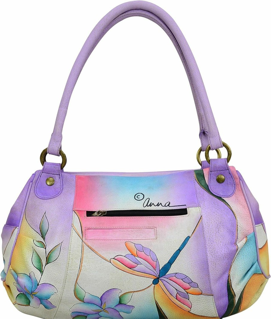 Hobo Handbags | Anna by Anuschka Anna By Anuschka Womens 8064 Anna Anuschka Satchel Ruched Handbag Genuine Leather Dragonfly Glass Painting, Dragonfly Glass Painting, One Size Us