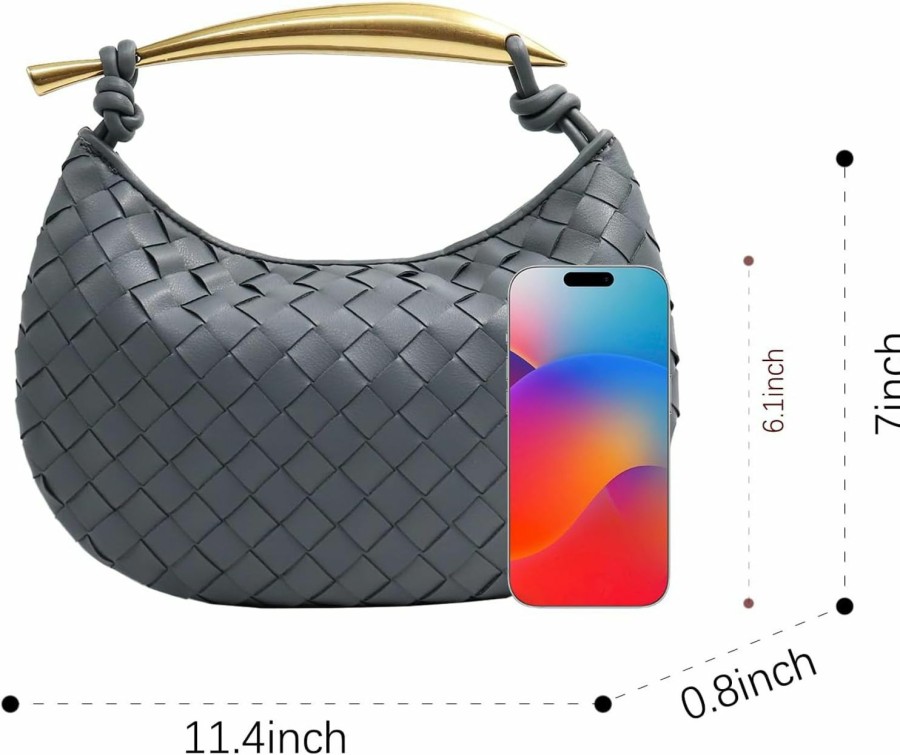 Hobo Handbags | FEOFFS Woven Leather Dumpling Bag Dinner Handbag For Women Purse Hobo Bag Knotted Clutch Bag Luxury Bags (Grey)