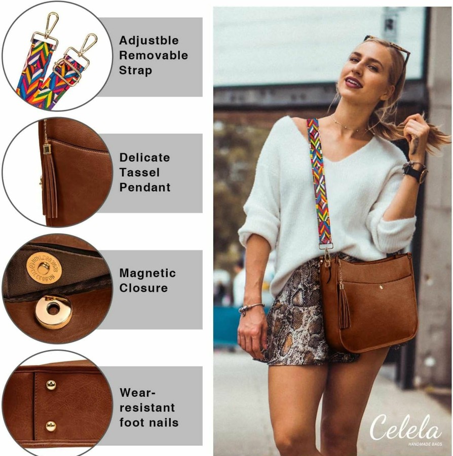 Hobo Handbags | CELELA Celela Crossbody Bags For Women Vegan Leather Shoulder Bucket Cross-Body Purse With Guitar Strap Replacement Tassel