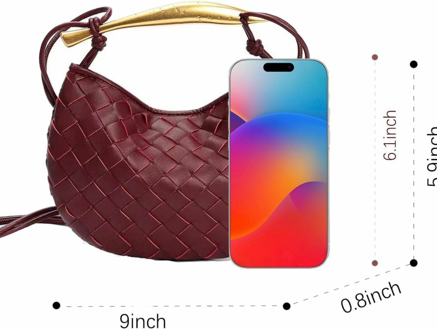 Hobo Handbags | FEOFFS Feoffs Woven Leather Dumpling Bag Dinner Handbag For Women Purse Hobo Bag Knotted Clutch Bag Luxury Bags (S-Wine Red)