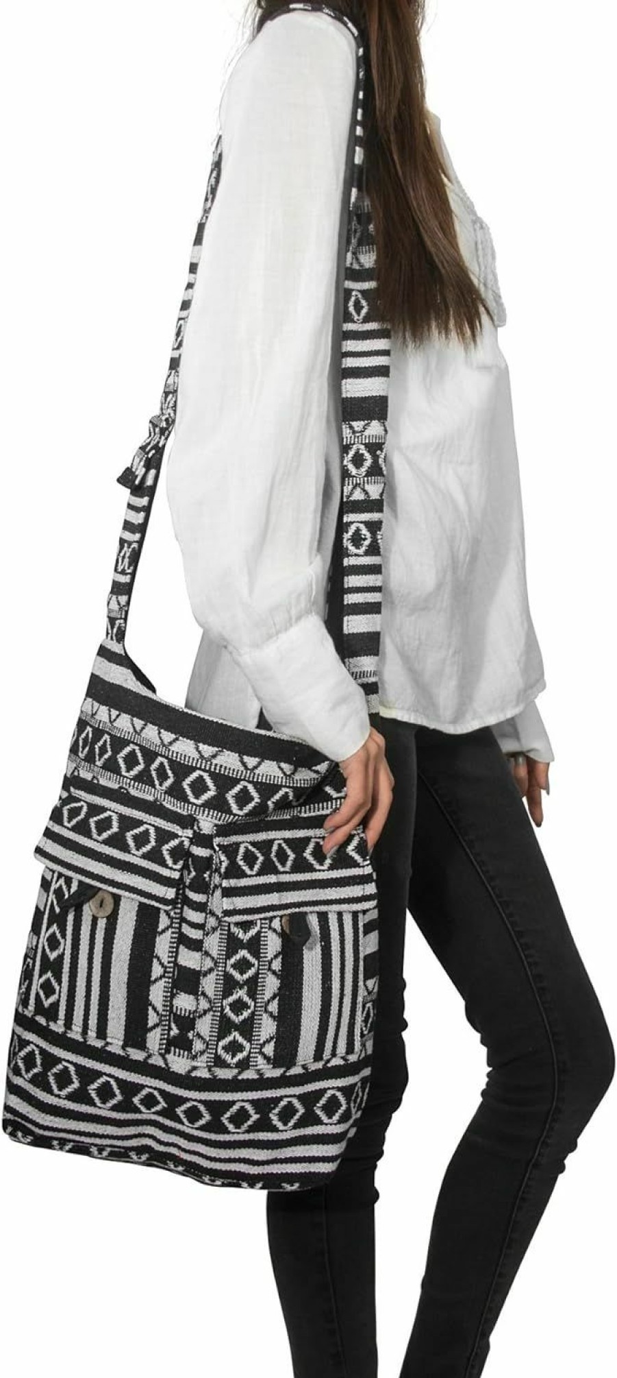 Hobo Handbags | Tribe Azure Fair Trade Tribe Azure Aztec Black White Woven Handmade Crossbody Hobo Women Shoulder Bag Sling Casual Large