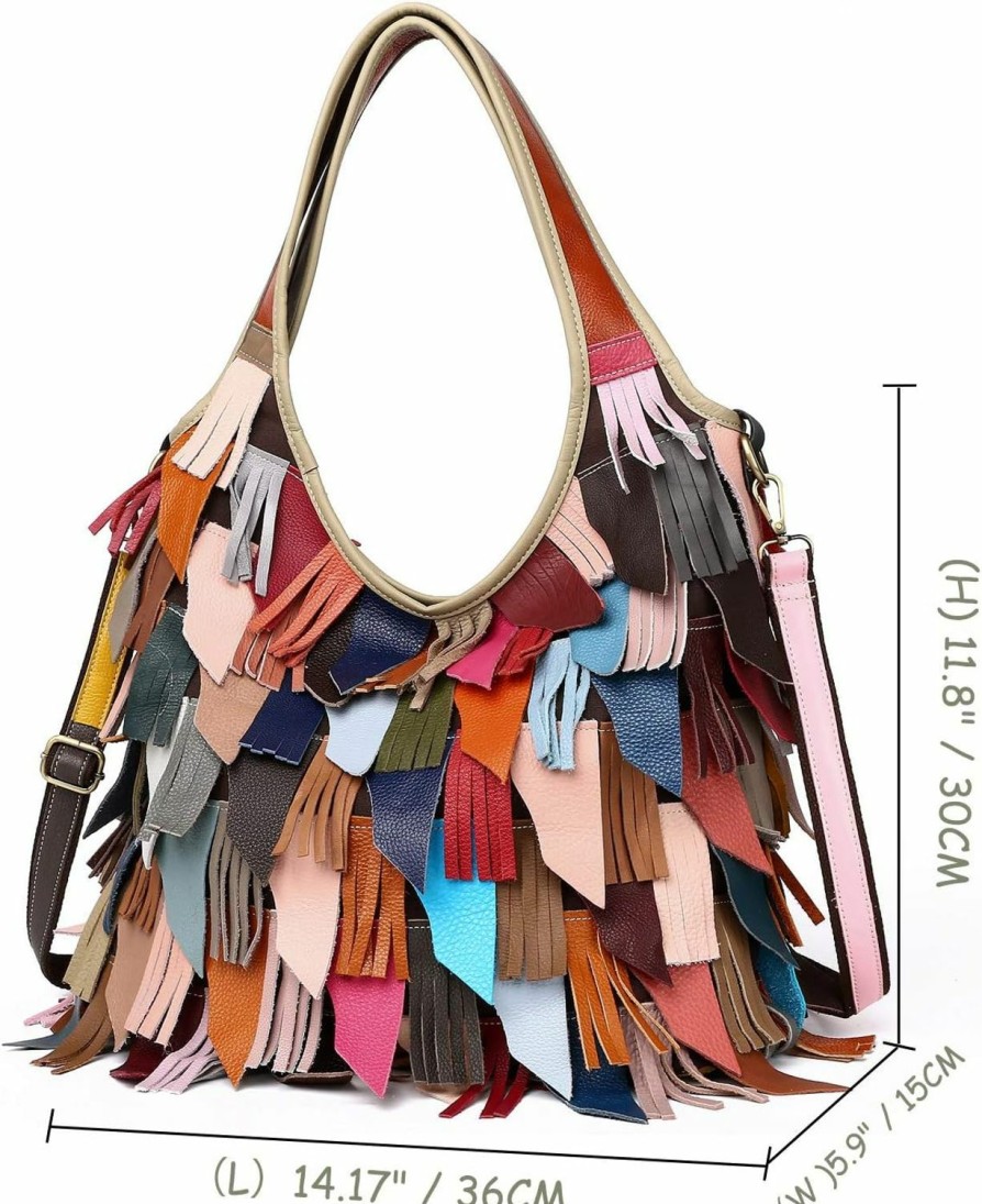 Hobo Handbags | Segater Women'S Multicolor Boston Bag Genuine Leather Colorful Large Tote Handbag Purse