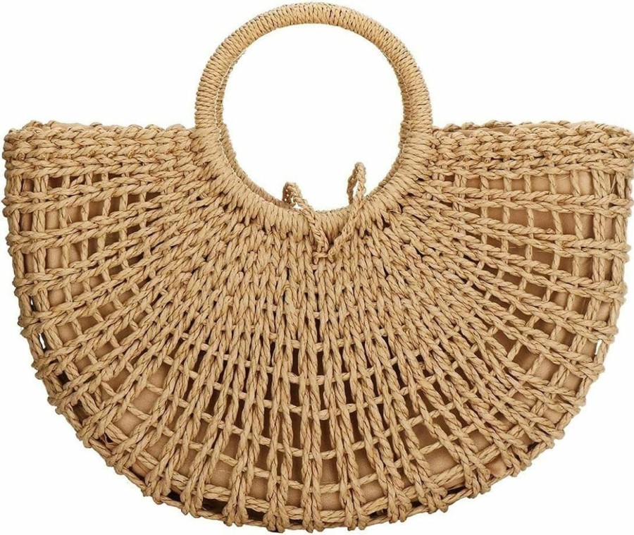 Hobo Handbags | ZYLZHMCH Handwoven Rattan Top-Handle Bag For Women Hobo Bag Straw Tote Bag Bohemian Round Summer Beach Large Carrying Retro Handbag