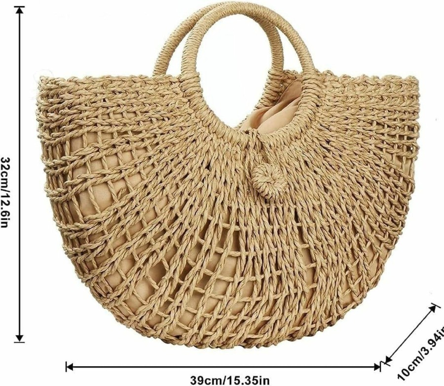 Hobo Handbags | ZYLZHMCH Handwoven Rattan Top-Handle Bag For Women Hobo Bag Straw Tote Bag Bohemian Round Summer Beach Large Carrying Retro Handbag