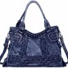 Hobo Handbags | Generic Bouya Women'S Retro Denim Casual Hobo Bag With Rhinestone Studs - Large Capacity Jean Crossbody Bag Shoulder Bag Tote Bag