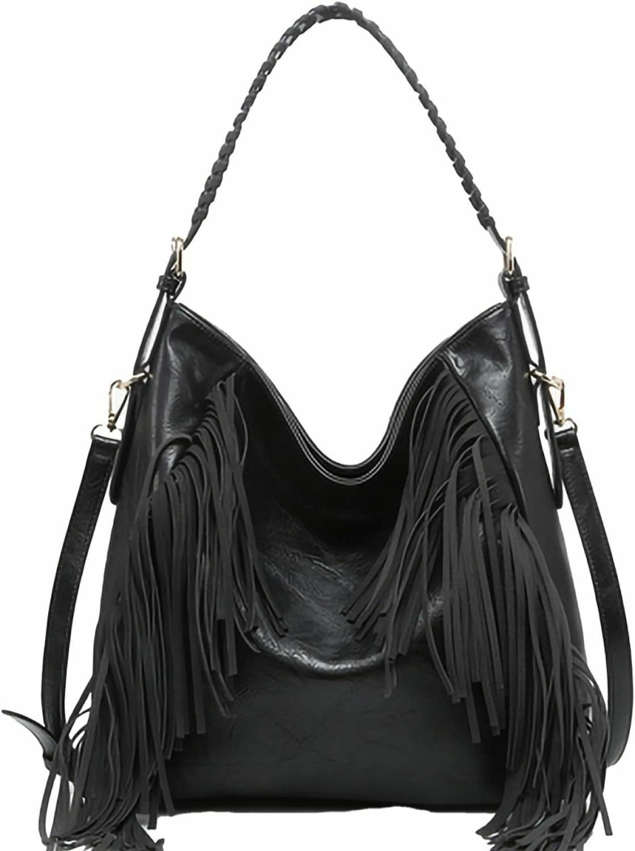 Hobo Handbags | Jen & Co. Jen & Co. Sav Distressed Hobo With Fringe Detail, Vegan Leather Crossbody Handbag Purse