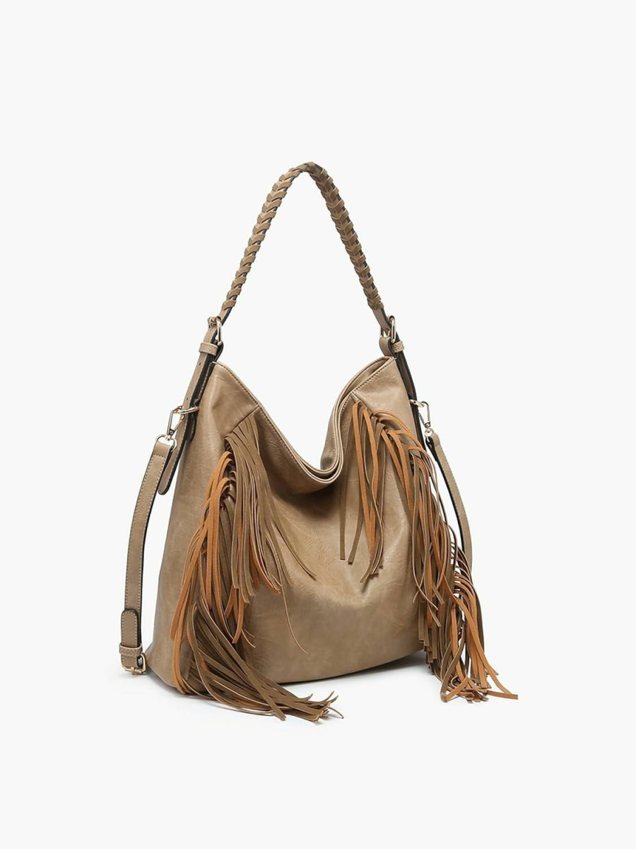 Hobo Handbags | Jen & Co. Jen & Co. Sav Distressed Hobo With Fringe Detail, Vegan Leather Crossbody Handbag Purse