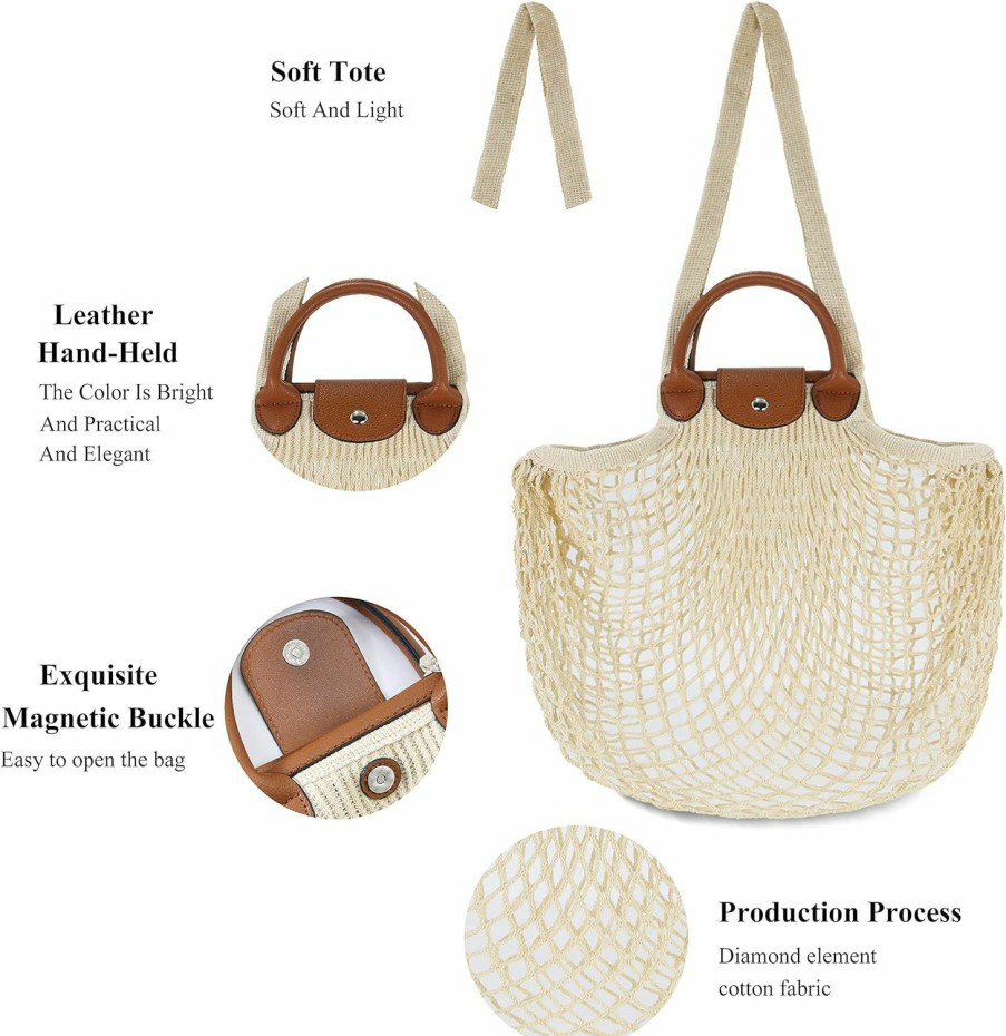 Hobo Handbags | Hibala Hibala Woven Bag For Women, Fishing Net Bag,Straw Mesh Tote Bag, Beach,Hobo Bag, Foldable Large Capacity