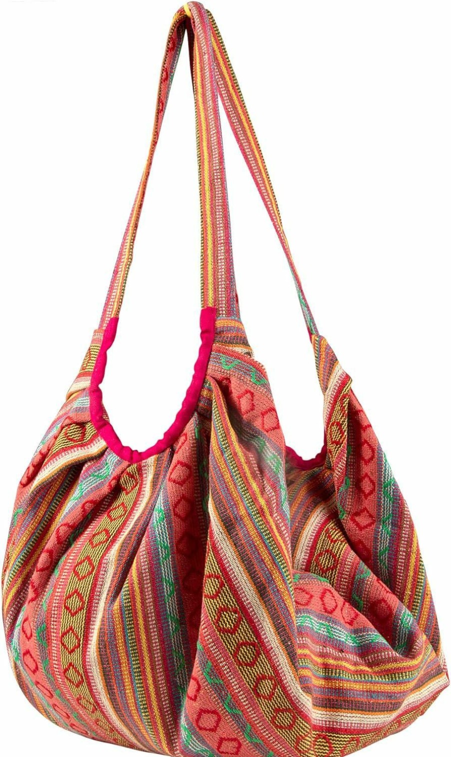 Hobo Handbags | Tribe Azure Fair Trade Tribe Azure Jacquard Cotton Shoulder Banana Style Fashion Travel Canvas Tote Bag Hobo Style Casual Market Purse Handbag (Pink)