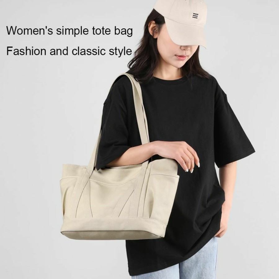 Hobo Handbags | zhongningyifeng Women Tote Bag Canvas Casual Top Handle Satchel Large Capacity Handbag With Zipper Hobo Bag For Work Travel Shopping