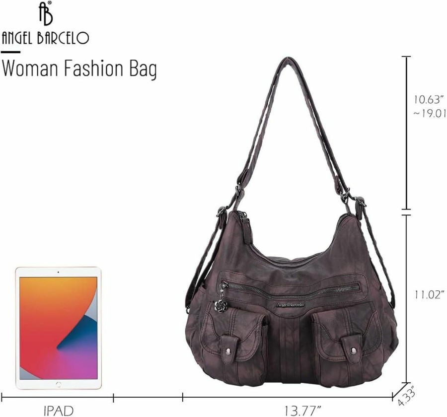 Hobo Handbags | Angel Barcelo Angel Barcelo Women Multifunctional Soft Leather Handbag Purses Shoulder Hobo Backpack Crossbody Zipper Bag With Pocket