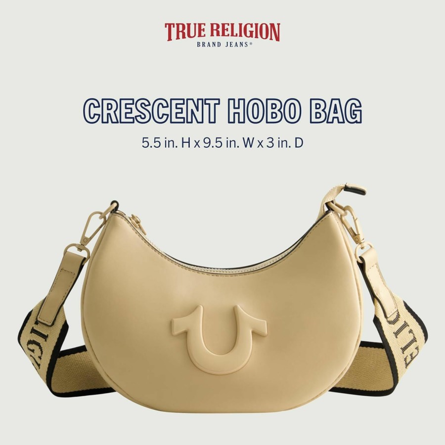 Hobo Handbags | True Religion True Religion Women'S Shoulder Bag Purse, Crescent Hobo Handbag With Adjustable Removable Strap And Horseshoe Logo, Camel