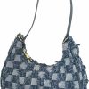 Hobo Handbags | SweatyRocks Sweatyrocks Women'S Plaid Pattern Raw Trim Denim Hobo Bag Top Handle Small Shoulder Handbags Clutch Purse