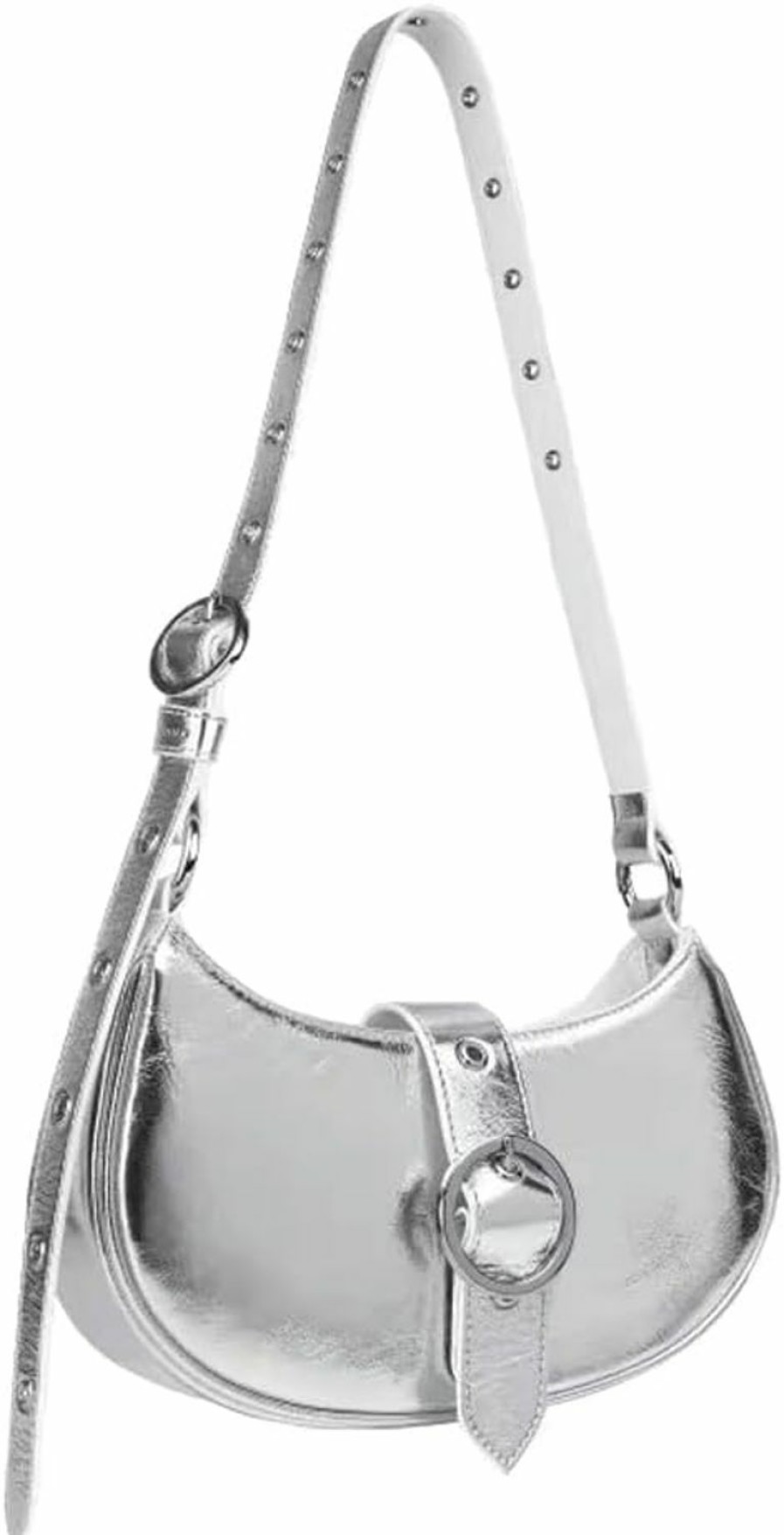 Hobo Handbags | Ophlid Ophlid Silver Crossbody Purse Y2K Metallic Shoulder Bags For Women Leather Punk Saddle Hobo Purses