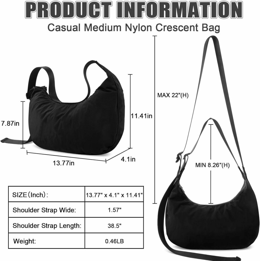 Hobo Handbags | Iqimott Nylon Crescent Bag Medium Crossbody Shoulder Bag With Adjustable Strap, Large Capacity Casual Waterproof Sling Bag For Women