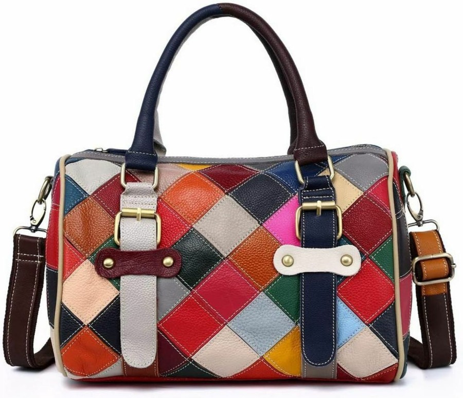 Hobo Handbags | Segater Women Multicolor Boston Tote Bag Genuine Leather Colorful Handbag Purse Hobo Bag