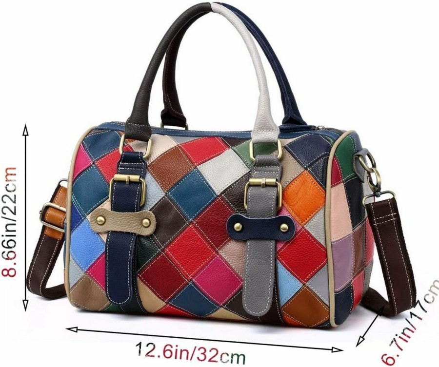 Hobo Handbags | Segater Women Multicolor Boston Tote Bag Genuine Leather Colorful Handbag Purse Hobo Bag