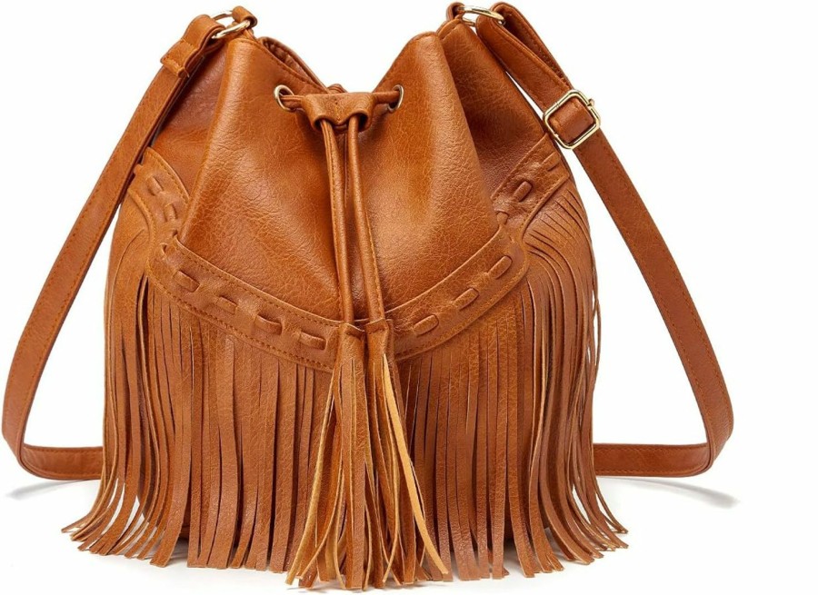 Hobo Handbags | Gladdon Leather Bucket Bags For Women Crossbody Fringe Purses With Drawstring Ladies Tassel Hobo And Shoulder Handbags