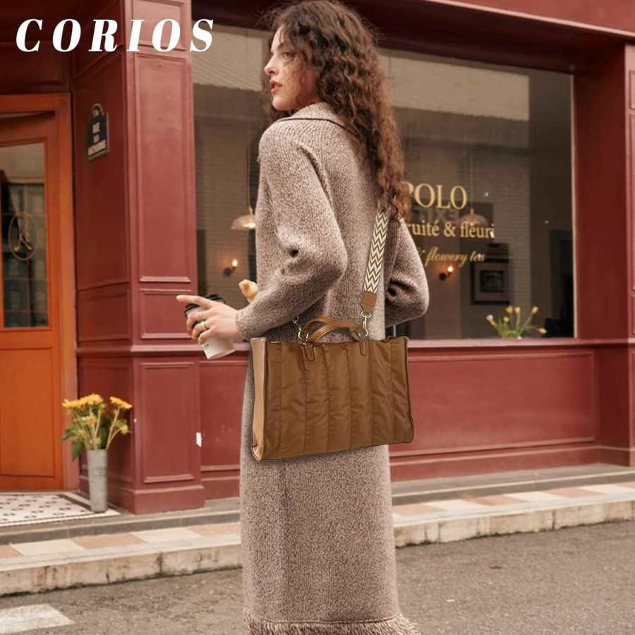 Hobo Handbags | CORIOS Corios Quilted Tote Bag For Women Soft Puffy Handbag Pu Leather Shoulder Bag Down Cotton Padded Top Handle Bag Crossbody Bag