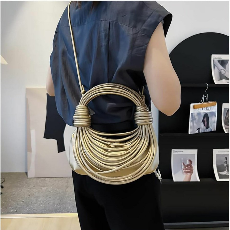 Hobo Handbags | Anserdrm Women Shoulder Bags Woven Clutch Top Handle Purse Mini Hobo And Satchel Handbage Creative Noodles Purses Underarm Bag