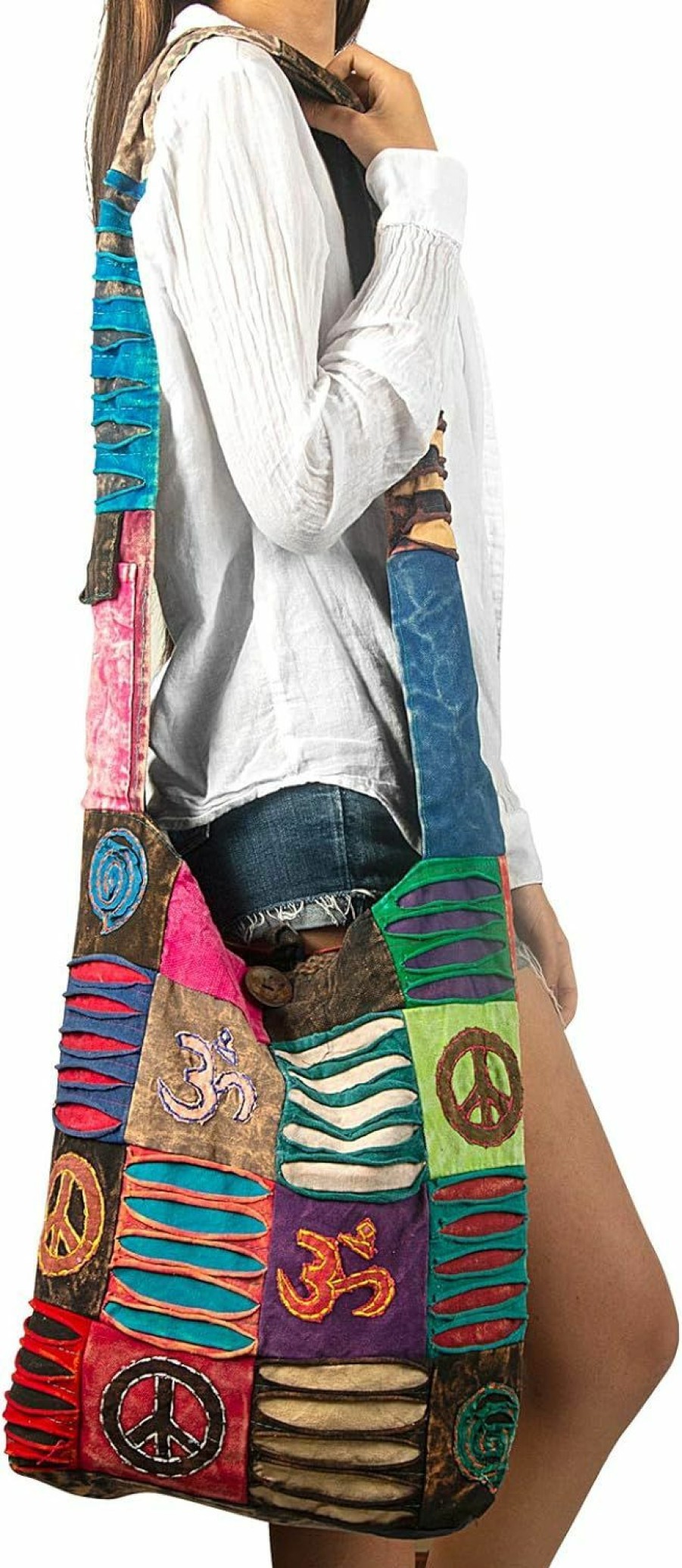 Hobo Handbags | Tribe Azure Fair Trade Hobo Colorful Shoulder Bag Women Sling Slouch Hippie Boho (Om-Peace)