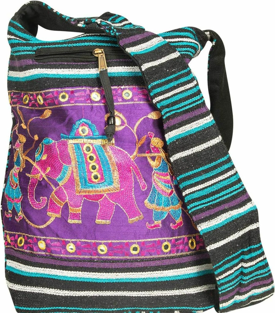 Hobo Handbags | Tribe Azure Fair Trade Tribeazure Elephant Hobo Shoulder Bag Cotton Sling Crossbody Handbag Boho Hippie Books Market Spacious Colorful Roomy Casual