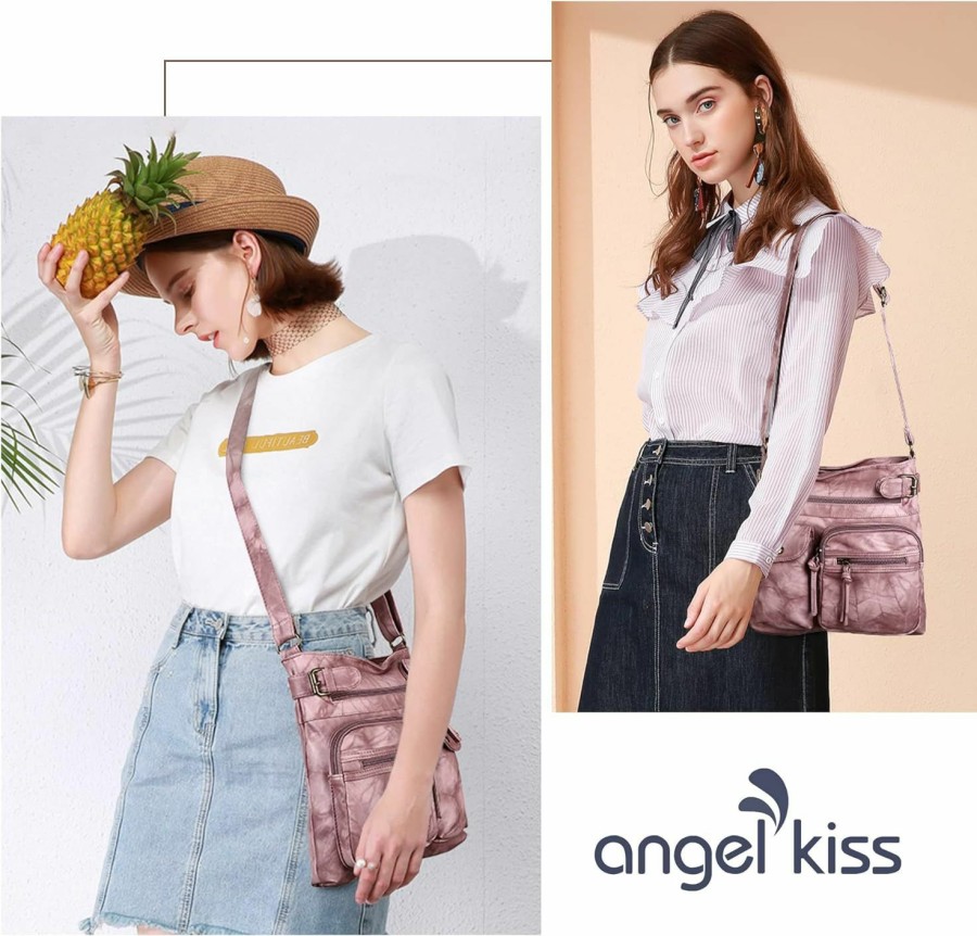 Hobo Handbags | Angel Kiss Angel Kiss Crossbody Bags For Women Washed Leather Shoulder Bags Multi Pocket Soft Hobo Purses And Medium Handbags