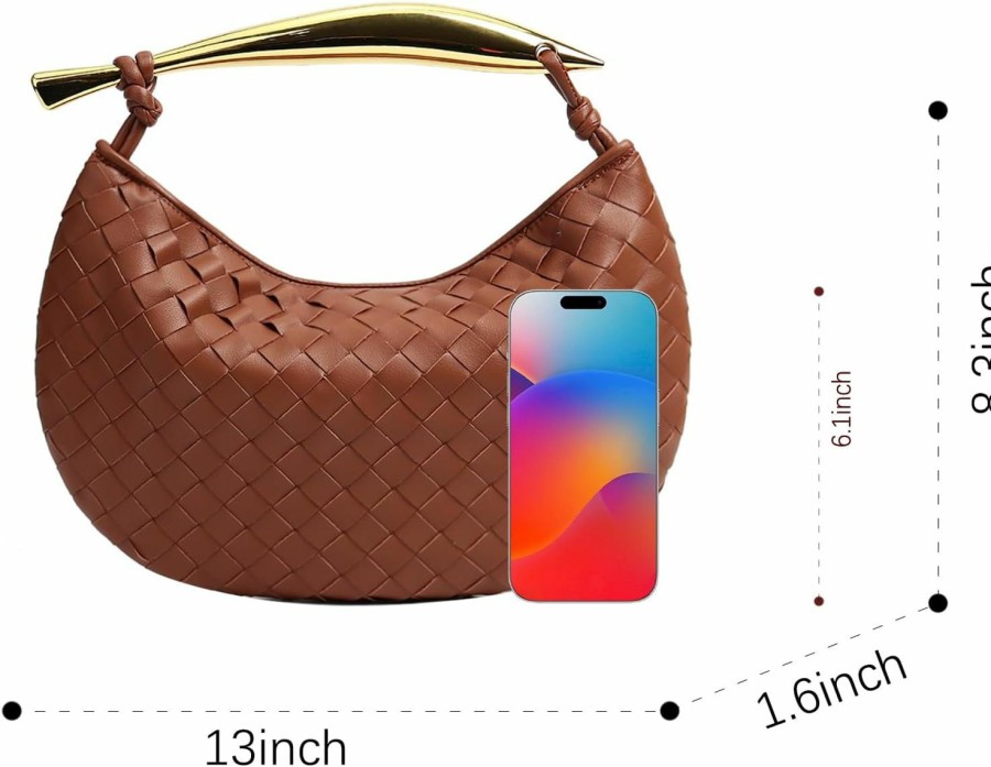 Hobo Handbags | FEOFFS Woven Leather Dumpling Bag Dinner Handbag For Women Purse Hobo Bag Knotted Clutch Bag Luxury Bags (Xl Brown)