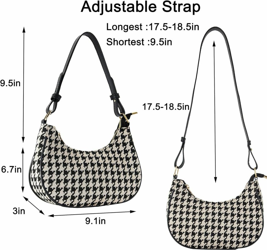 Hobo Handbags | Hirooms Hirooms Shoulder Bag For Women Crossbody Purse Hobo Bag Winter Retro Houndstooth Tote With Zipper Closure