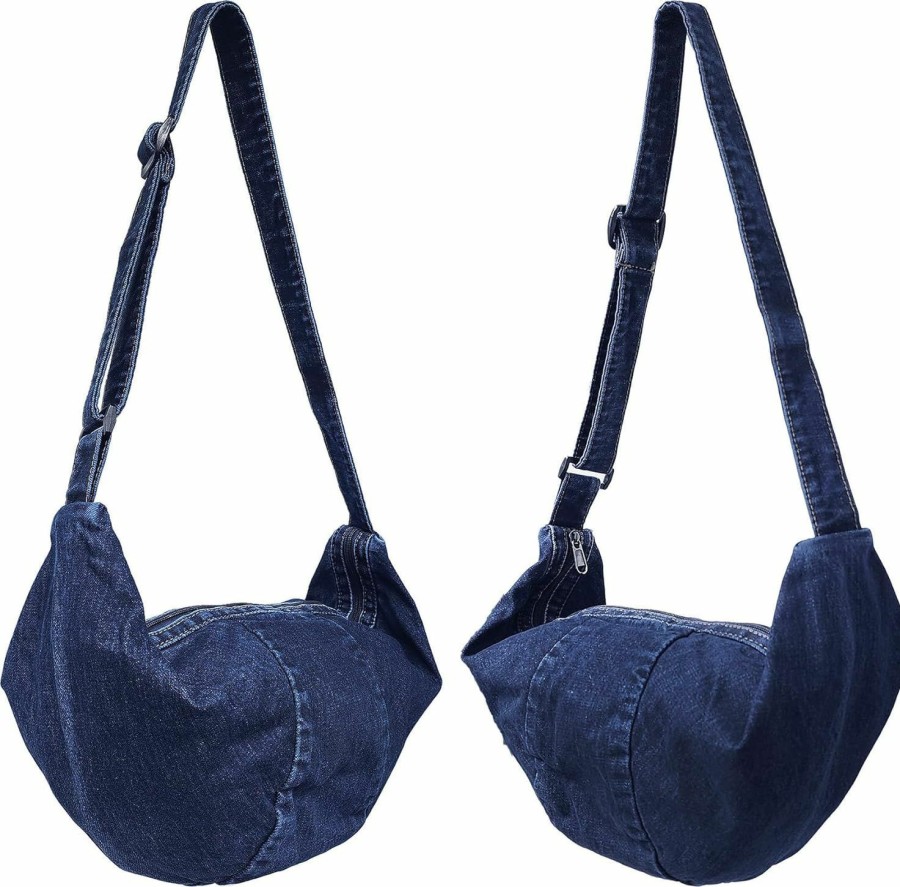 Hobo Handbags | Bijoux de Ja Bijoux De Ja Blue Denim Jeans Canvas Roomy Casual Wonton Shape Hobo Crossbody Shoulder Bag Sac Pouch Purse Handbag For Women