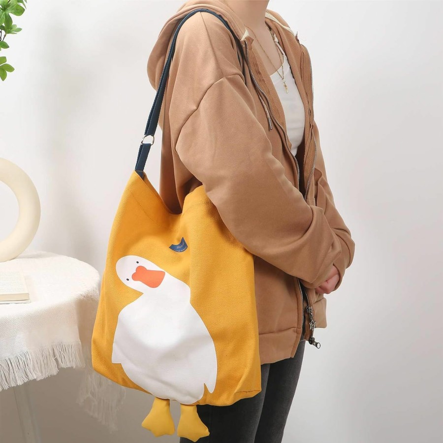 Hobo Handbags | Phaoullzon Phaoullzon Cute Canvas Tote Bag Funny Duck Cat Bags Hobo Large Kawaii Shoulder Crossbody Bag