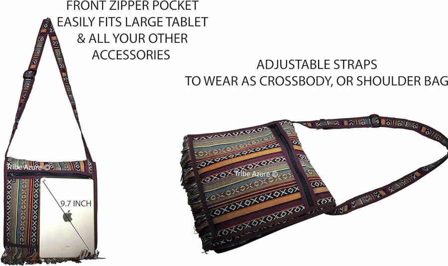 Hobo Handbags | Tribe Azure Fair Trade Tribe Azure Woven Adjustable Strap Shoulder Bag Hobo Messenger Women Fashion Handbag Unique Roomy Tassel