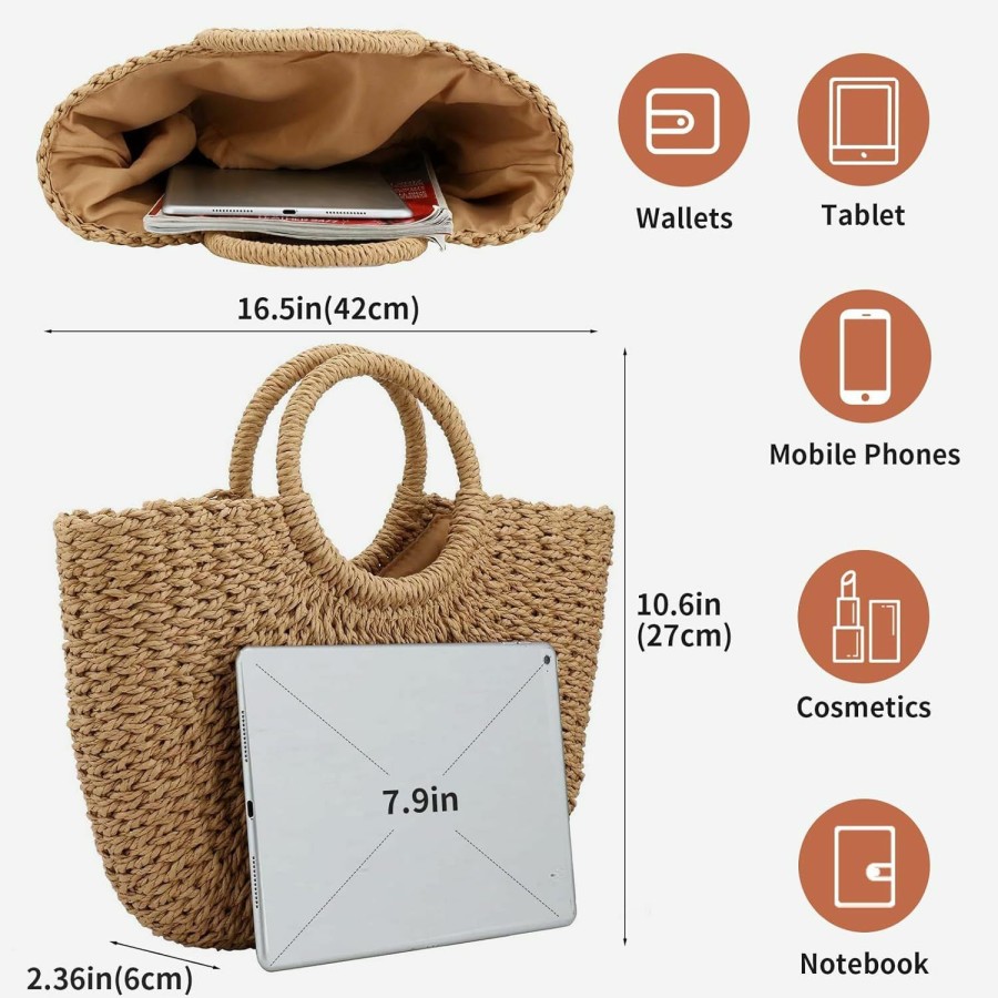 Hobo Handbags | jessie Women Summer Beach Bag, Straw Handbag Top Handle Big Capacity Travel Tote Purse Hand Woven Straw Large Hobo Bag