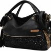 Hobo Handbags | Segater Segater Women'S Leopard Print Black Purse Handbag Hobo Style Sequin Pu Leather Shoulder Bag