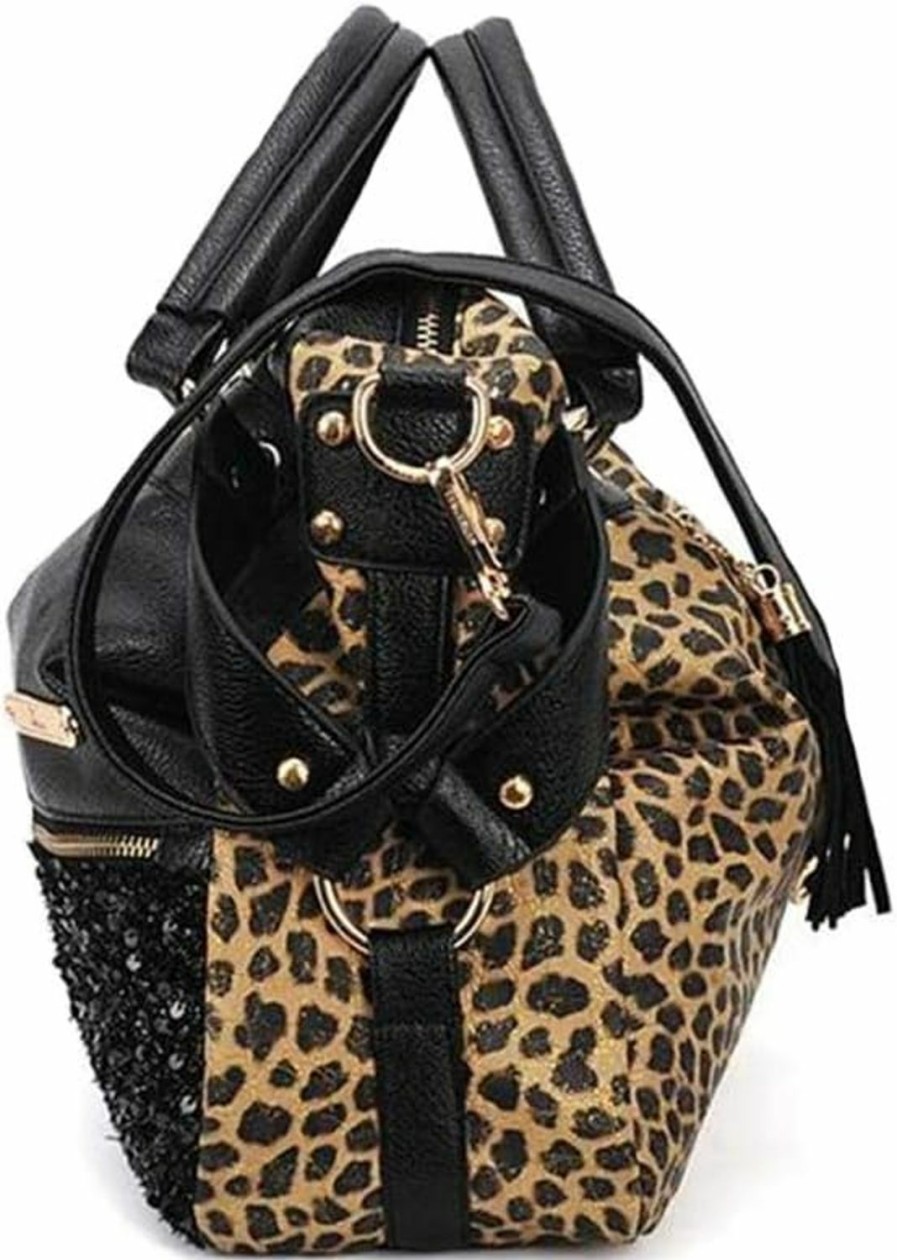 Hobo Handbags | Segater Segater Women'S Leopard Print Black Purse Handbag Hobo Style Sequin Pu Leather Shoulder Bag