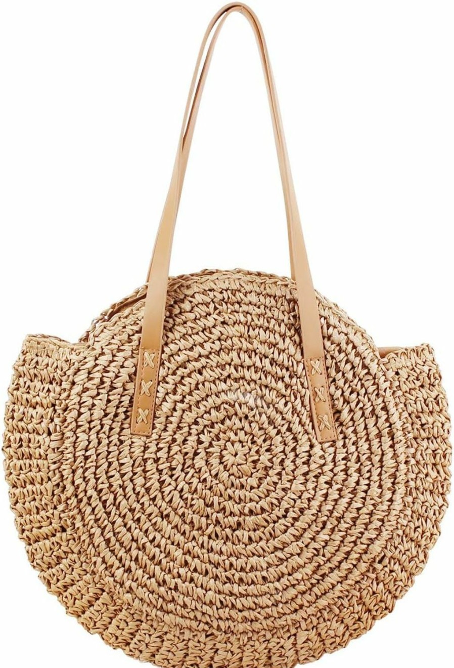 Hobo Handbags | CHIC DIARY Chic Diary Womens Handwoven Straw Beach Bag Large Summer Beach Tote Leather Handles Handbag With Zipper