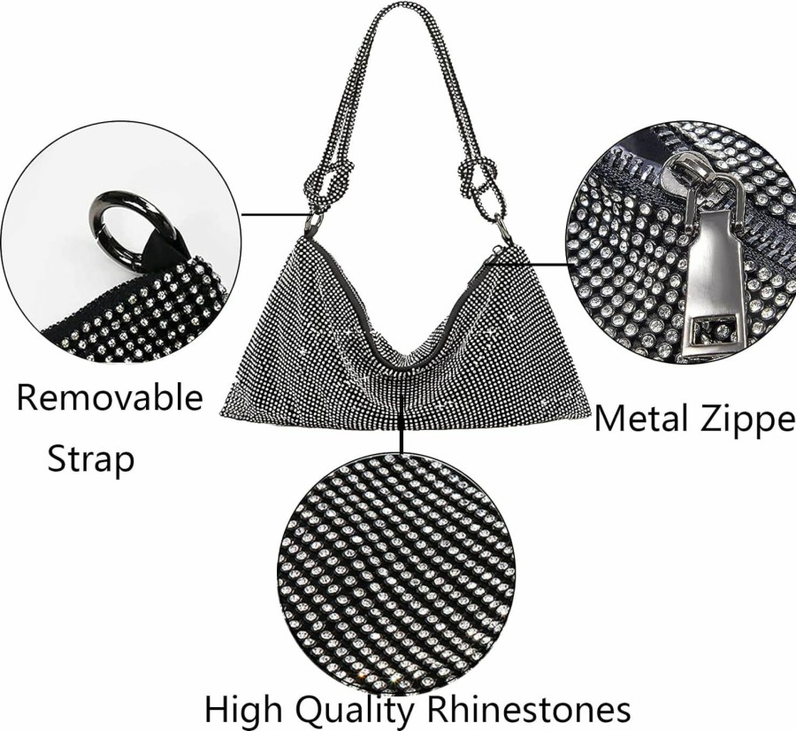 Hobo Handbags | rosyclo Rosyclo Rhinestone Purse Hobo Bags For Women Sparkly Silver Clutch Purses Evening Bag For Wedding Party Club Purses Handbags