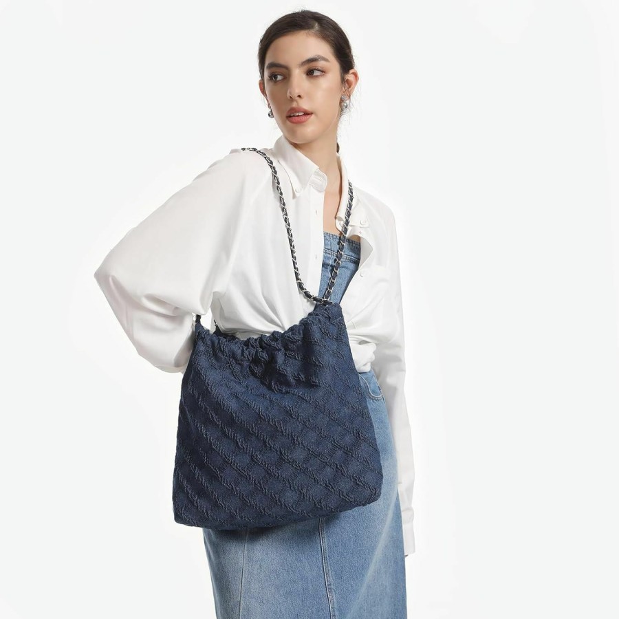 Hobo Handbags | DSGUTWO Dsgutwo Denim Tote Bag For Women, Chain Shoulder Bag Hobo Handbags, Large Quilted Top Handle Satchel Purse With Wallet