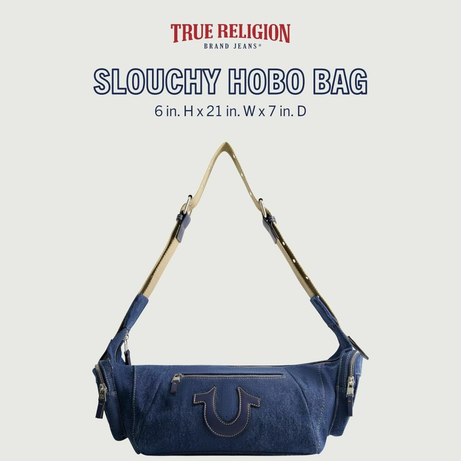 Hobo Handbags | True Religion True Religion Women'S Shoulder Bag Purse, Slouchy Hobo Handbag With Adjustable Strap And Horseshoe Logo, Dark Denim